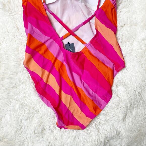 Figleaves Sao Paulo Stripe Non Wired Strappy Tummy Control Swimsuit Pink Size 12 - Picture 5 of 10